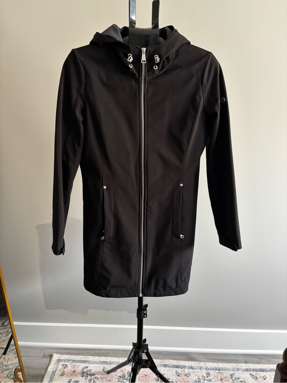 Calvin Klein Women’s Black Soft Shell Hooded Raincoat